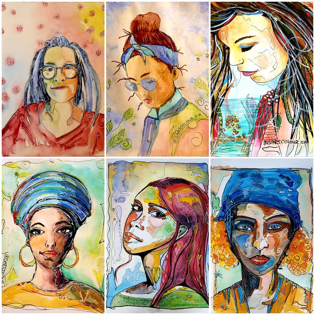 Frauen — Sechsteilige Porträtserie in Aquarell und Mixed Media von Iris Liechti