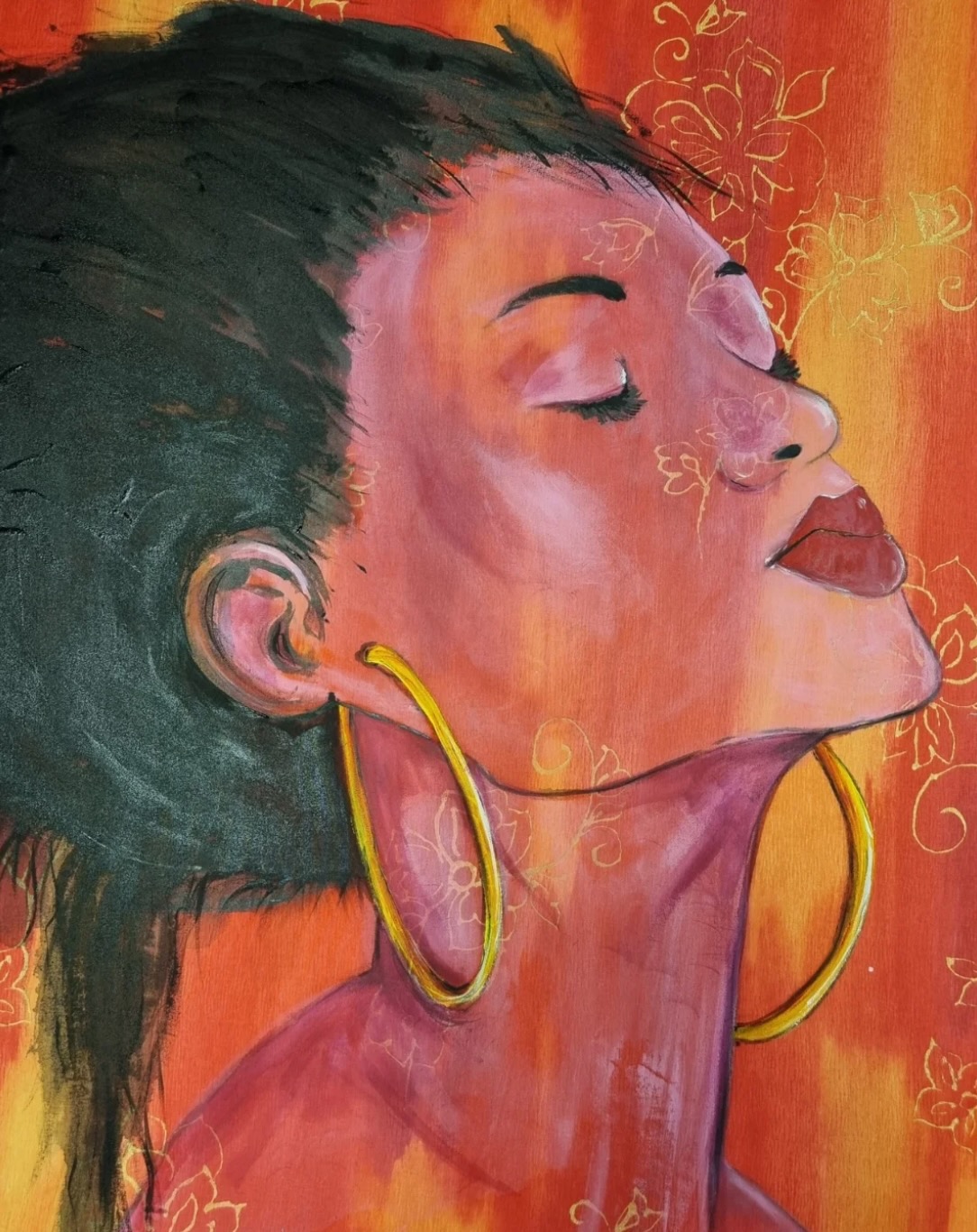 goldene Wärme — Frauenporträt in warmen Erdtönen, Acryl, von Iris Liechti
